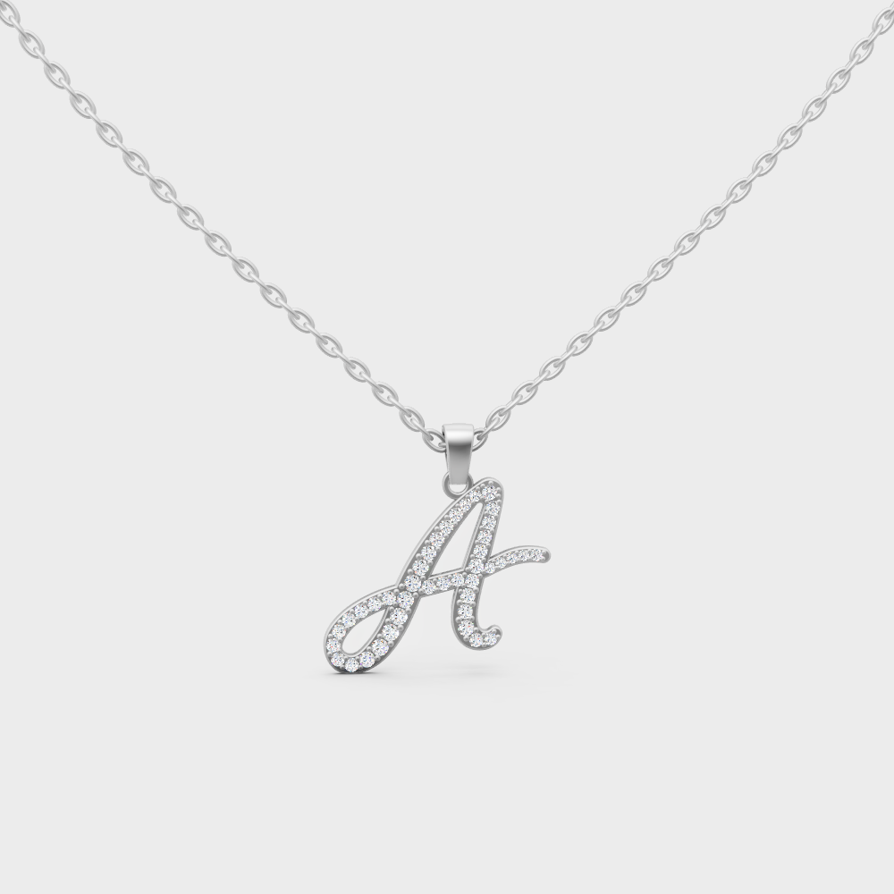 Brilliant "A" Alphabet Lab Grown Diamond Pendant in Shimmering 14K White Gold
